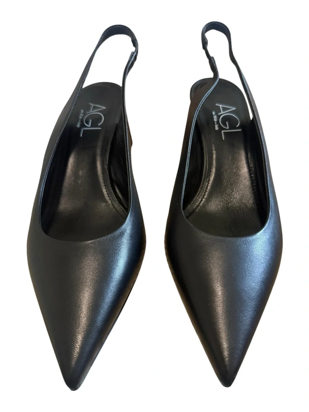 AGL Black Leather Pointed Toe Block Heel Slingback Pumps Size 40 | like new! - Picture 1 of 12